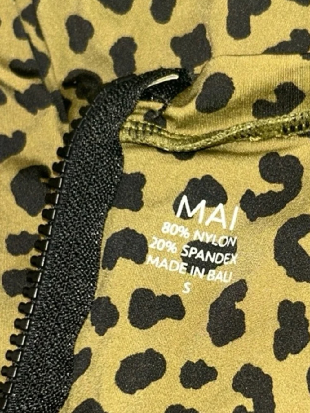 Mai Green Leopard Print Long Sleeve Bodysuit S Olive Black - Picture 2 of 4